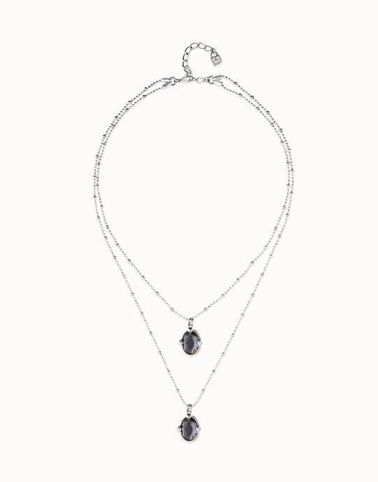 Multi strand necklace with two black oval faceted crystals